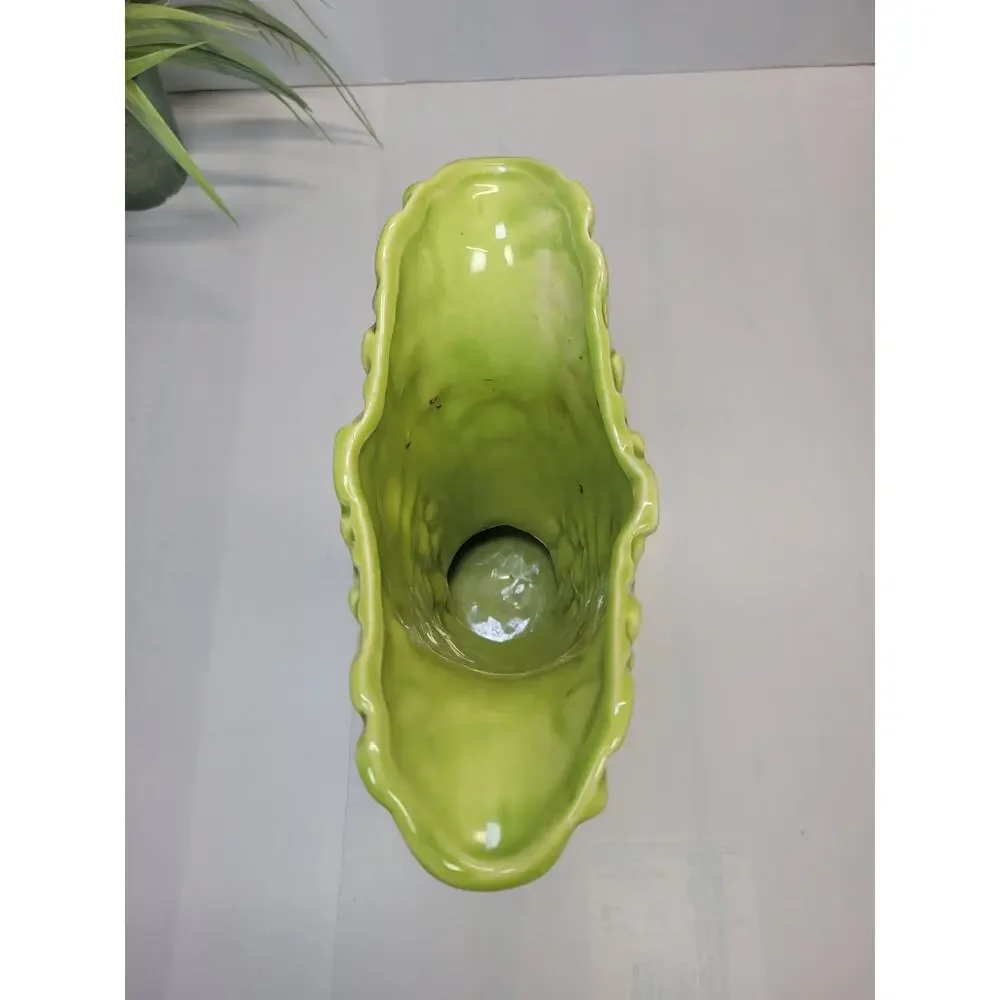 Vintage Lime Green Floral & Leaf Vase Art Pottery - Picture 4 of 5